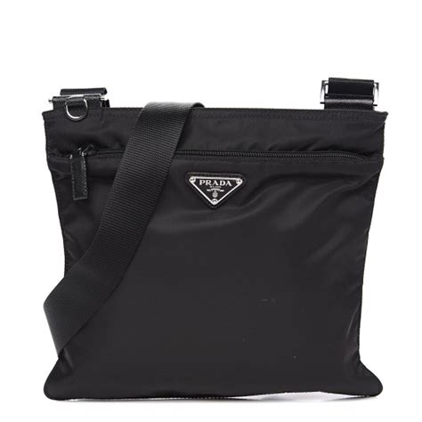 prada messenger bag logo tessuto saffiano black|PRADA Tessuto Nylon Saffiano Flat Messenger Bag Black .